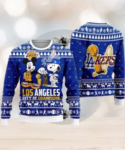 Cheap Mickey And Snoopy Los Angeles Dodgers Ugly Christmas Sweater 3D Printed Men And Women Holiday Gift