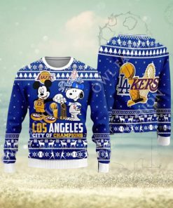 Cheap Mickey And Snoopy Los Angeles Dodgers Ugly Christmas Sweater