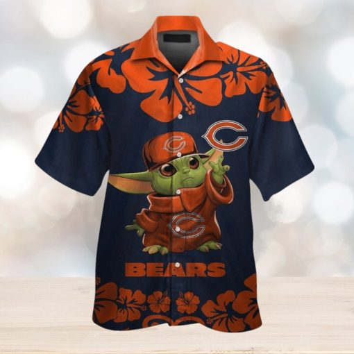 Chicago Bears Baby Yoda Short Sleeve Button Up Tropical Hawaiian Shirt