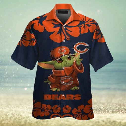 Chicago Bears Baby Yoda Short Sleeve Button Up Tropical Hawaiian Shirt