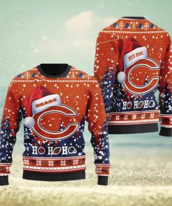 Chicago Bears Symbol Wearing Santa Claus Hat Ho Ho Ho Custom Personalized Ugly Christmas Sweater 3D Printed Men And Women Holiday Gift