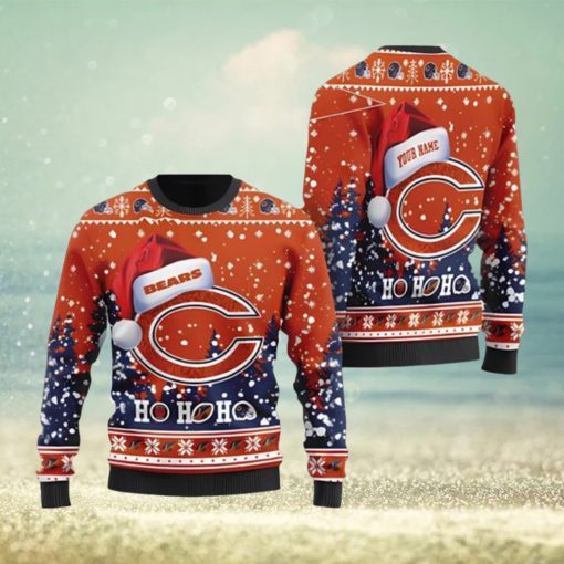 Chicago Bears Symbol Wearing Santa Claus Hat Ho Ho Ho Custom Personalized Ugly Christmas Sweater 3D Printed Men And Women Holiday Gift