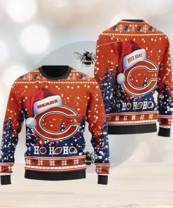 Chicago Bears Symbol Wearing Santa Claus Hat Ho Ho Ho Custom Personalized Ugly Christmas Sweater 3D Printed Men And Women Holiday Gift