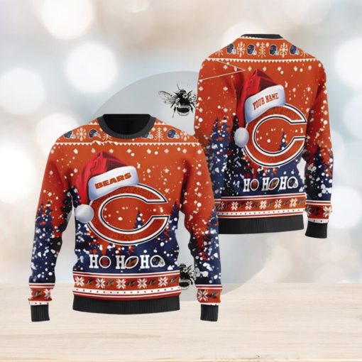 Chicago Bears Symbol Wearing Santa Claus Hat Ho Ho Ho Custom Personalized Ugly Christmas Sweater 3D Printed Men And Women Holiday Gift