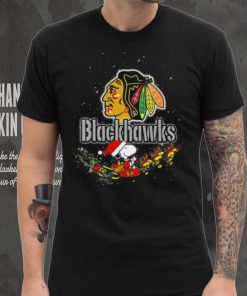 Chicago Blackhawks NHL Santa Snoopy and Woodstock Christmas T Shirt