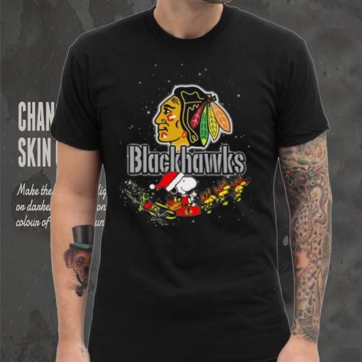 Chicago Blackhawks NHL Santa Snoopy and Woodstock Christmas T Shirt