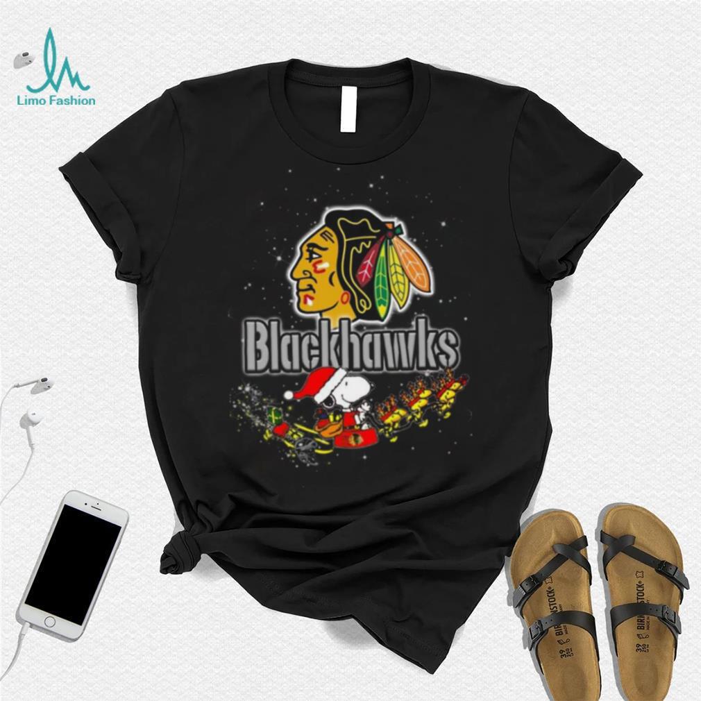 Chicago Blackhawks NHL Santa Snoopy and Woodstock Christmas T Shirt Chicago Blackhawks NHL Santa Snoopy and Woodstock Christmas T Shirt