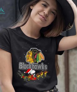 Chicago Blackhawks NHL Santa Snoopy and Woodstock Christmas T Shirt