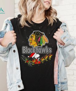 Chicago Blackhawks NHL Santa Snoopy and Woodstock Christmas T Shirt