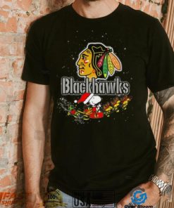 Chicago Blackhawks NHL Santa Snoopy and Woodstock Christmas T Shirt