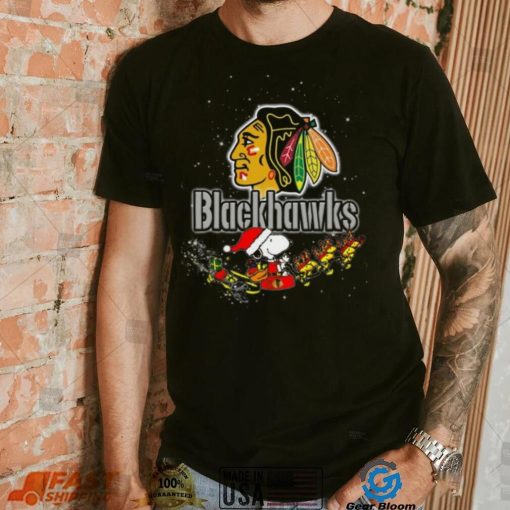 Chicago Blackhawks NHL Santa Snoopy and Woodstock Christmas T Shirt