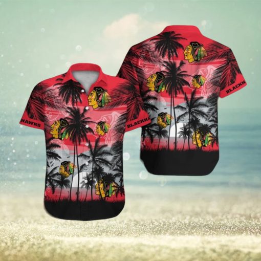 Chicago Blackhawks Short Sleeve Button Up Tropical Shirt Hawaiian Shirt