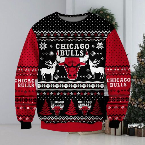 Chicago Bulls Christmas Print Crew Neck Pullover Sweater
