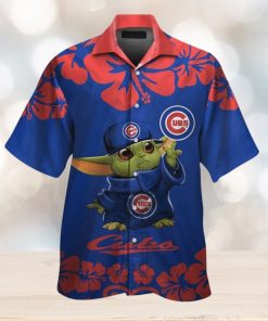 Chicago Cubs Baby Yoda Short Sleeve Button Up Tropical Hawaiian Shirt