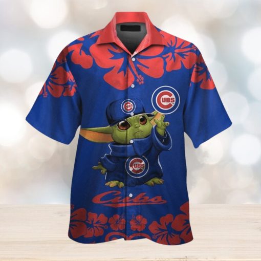 Chicago Cubs Baby Yoda Short Sleeve Button Up Tropical Hawaiian Shirt