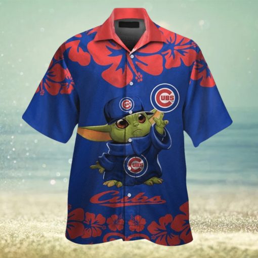 Chicago Cubs Baby Yoda Short Sleeve Button Up Tropical Hawaiian Shirt