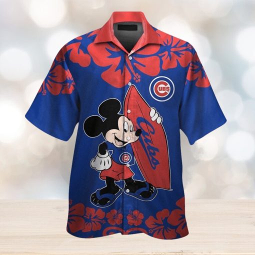 Chicago Cubs Mickey Mouse Short Sleeve Button Up Tropical Hawaiian Shirt