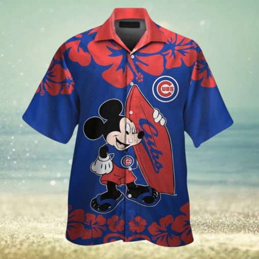 Chicago Cubs Mickey Mouse Short Sleeve Button Up Tropical Hawaiian Shirt