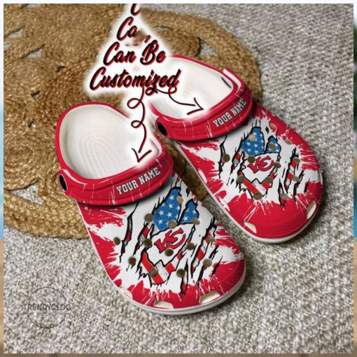 Chiefs Crocs Personalized KC Chiefs Football Ripped American Flag Clog Shoes