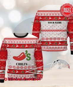 Chili’s Custom Name White Design Logo Reindeer Ugly Christmas Sweater
