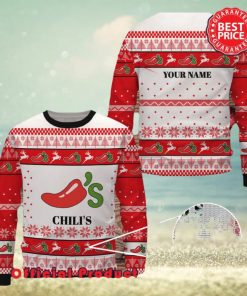 Chili’s Custom Name White Design Logo Reindeer Ugly Christmas Sweater