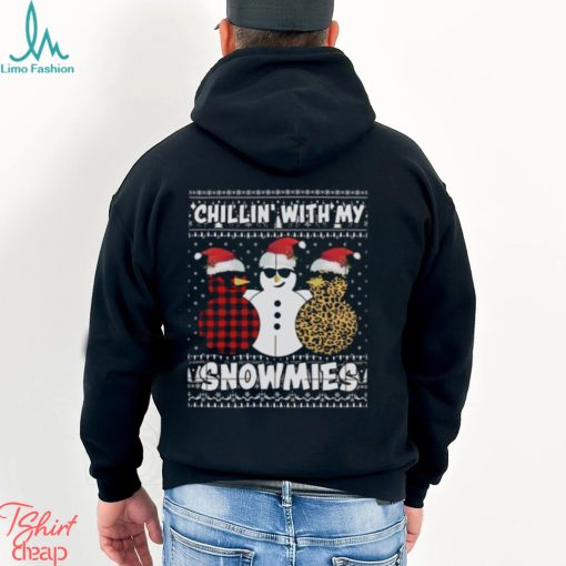 Chillin’ with my snowmies three snowman leopard ugly sweater design png shirt