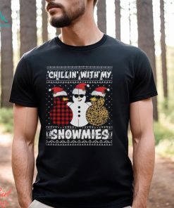 Chillin’ with my snowmies three snowman leopard ugly sweater design png shirt