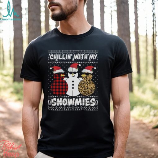 Chillin’ with my snowmies three snowman leopard ugly sweater design png shirt