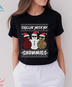 Chillin’ with my snowmies three snowman leopard ugly sweater design png shirt