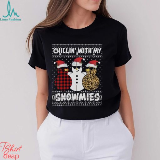 Chillin’ with my snowmies three snowman leopard ugly sweater design png shirt