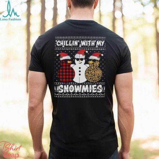 Chillin’ with my snowmies three snowman leopard ugly sweater design png shirt