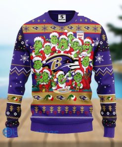 Christmas Gift NFL Baltimore Ravens Cute 12 Grinch Face Xmas Day 3D Ugly Christmas Sweater