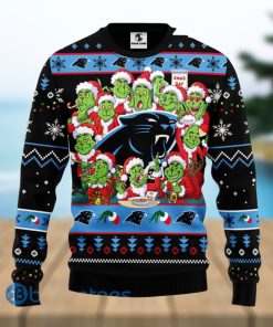 Christmas Gift NFL Carolina Panthers Cute 12 Grinch Face Xmas Day 3D Ugly Christmas Sweater