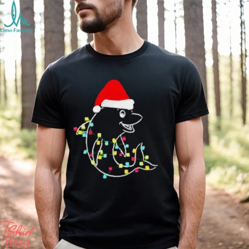 Christmas dolphin Santa hat xmas lights shirt