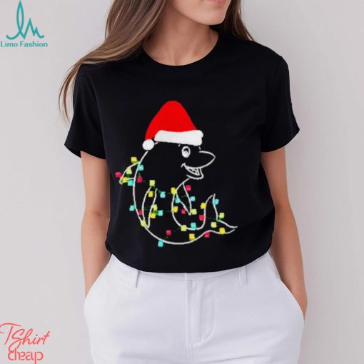 Christmas dolphin Santa hat xmas lights shirt