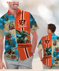 Cincinnati Bengals Baby Yoda Name Personalized Short Sleeve Button Up Tropical Hawaiian Shirt