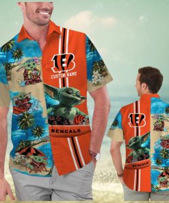 Cincinnati Bengals Baby Yoda Name Personalized Short Sleeve Button Up Tropical Hawaiian Shirt