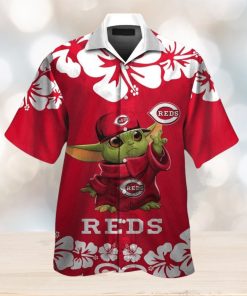 Cincinnati Reds Baby Yoda Short Sleeve Button Up Tropical Hawaiian Shirt