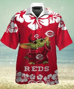 Cincinnati Reds Baby Yoda Short Sleeve Button Up Tropical Hawaiian Shirt