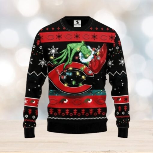 Cincinnati Reds Funny Grinch Christmas Ugly Sweater