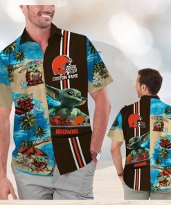 Cleveland Browns Baby Yoda Name Personalized Short Sleeve Button Up Tropical Hawaiian Shirt