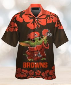 Cleveland Browns Baby Yoda Short Sleeve Button Up Tropical Hawaiian Shirt