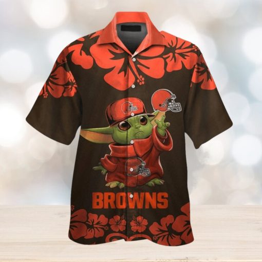 Cleveland Browns Baby Yoda Short Sleeve Button Up Tropical Hawaiian Shirt