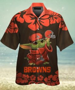 Cleveland Browns Baby Yoda Short Sleeve Button Up Tropical Hawaiian Shirt