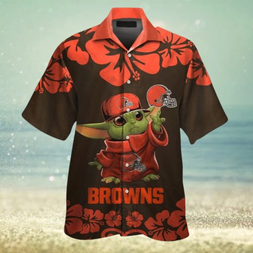 Cleveland Browns Baby Yoda Short Sleeve Button Up Tropical Hawaiian Shirt