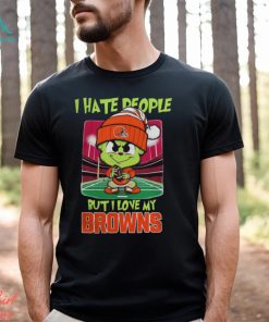 Cleveland Browns Christmas Merch Santa Grinch Chibi I Hate People But I Love My Cleveland Browns Christmas Shirt