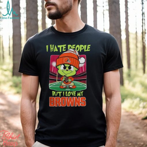 Cleveland Browns Christmas Merch Santa Grinch Chibi I Hate People But I Love My Cleveland Browns Christmas Shirt