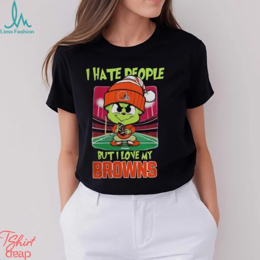 Cleveland Browns Christmas Merch Santa Grinch Chibi I Hate People But I Love My Cleveland Browns Christmas Shirt