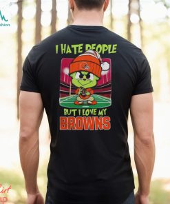 Cleveland Browns Christmas Merch Santa Grinch Chibi I Hate People But I Love My Cleveland Browns Christmas Shirt