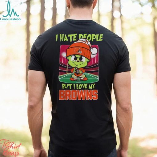 Cleveland Browns Christmas Merch Santa Grinch Chibi I Hate People But I Love My Cleveland Browns Christmas Shirt
